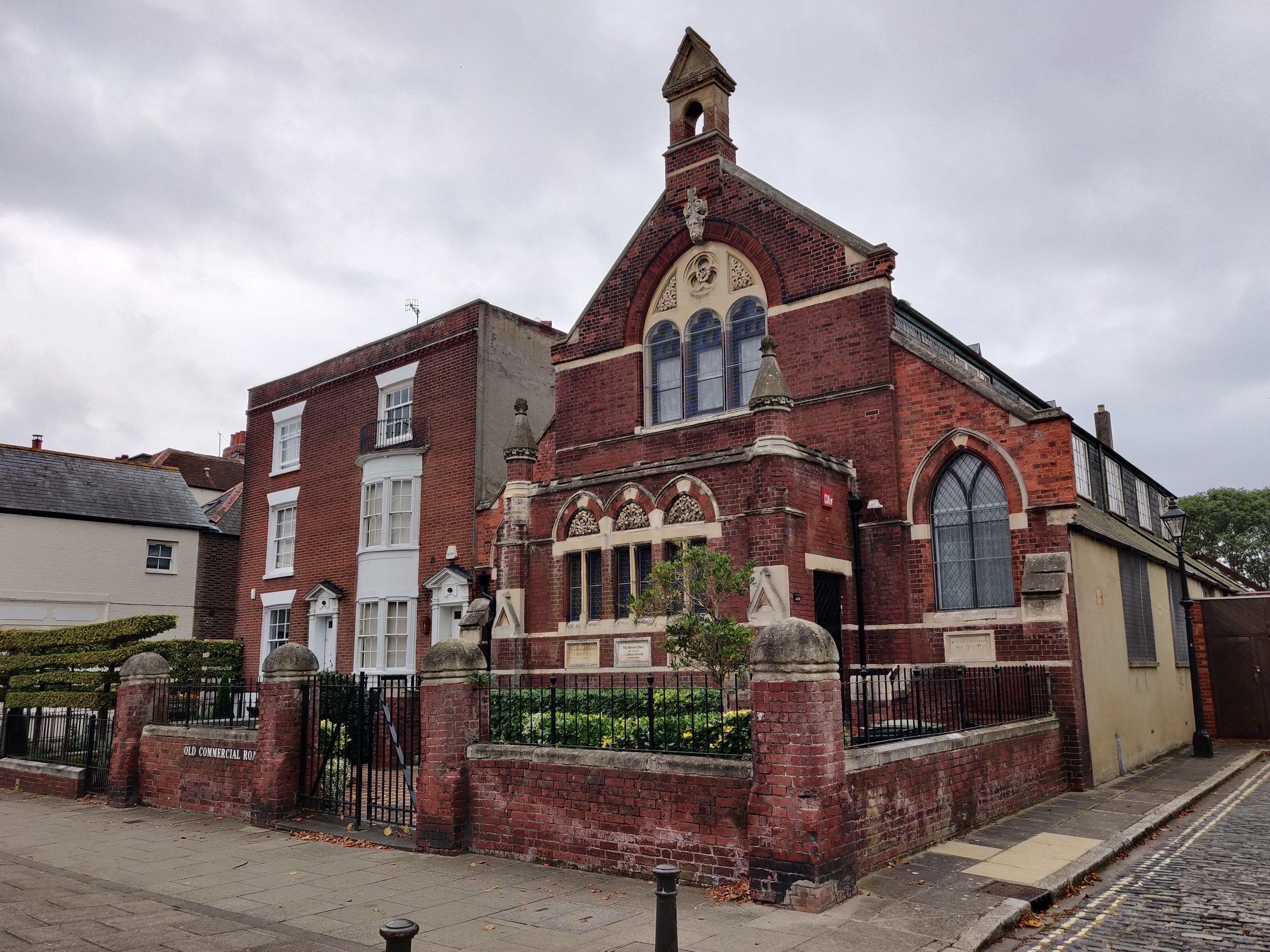 The masjid on a grey day, seen along Old Commercial Road