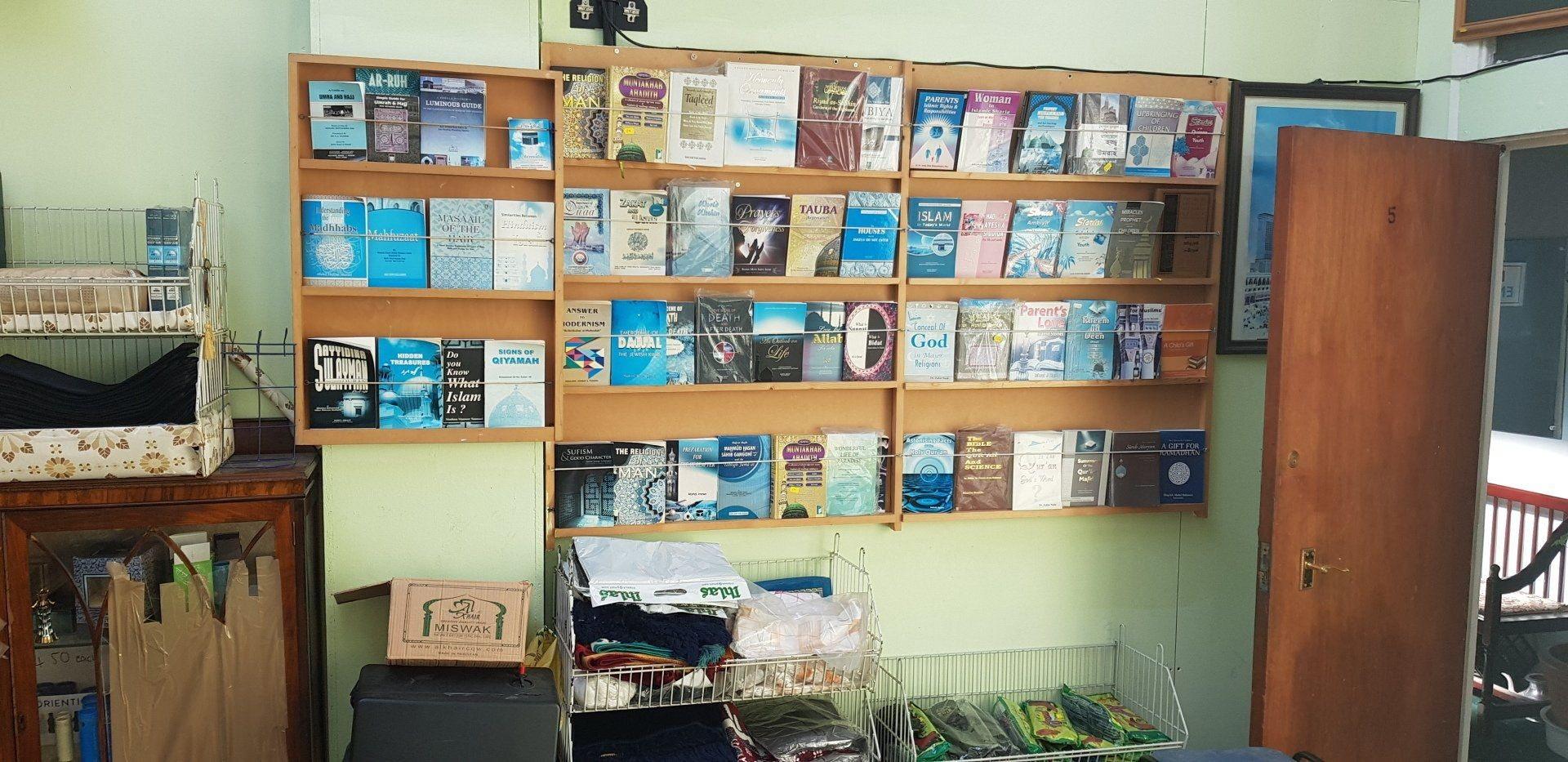 Shelves of books in the masjid shop
